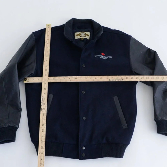 VTG North End Navy & Black Carpenters Logo Wool And Leather Varsity Bomber Coat - Picture 4 of 12